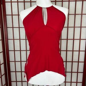 Y2K Mariposa Red Halter Keyhole Peek a Boo Going Out Top
